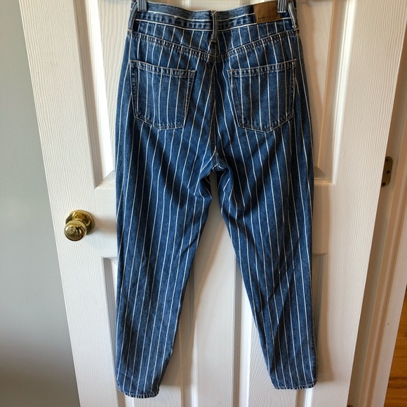 American Eagle Mom Jean AEO striped denim jeans blue high rise sz 0 - Picture 5 of 9